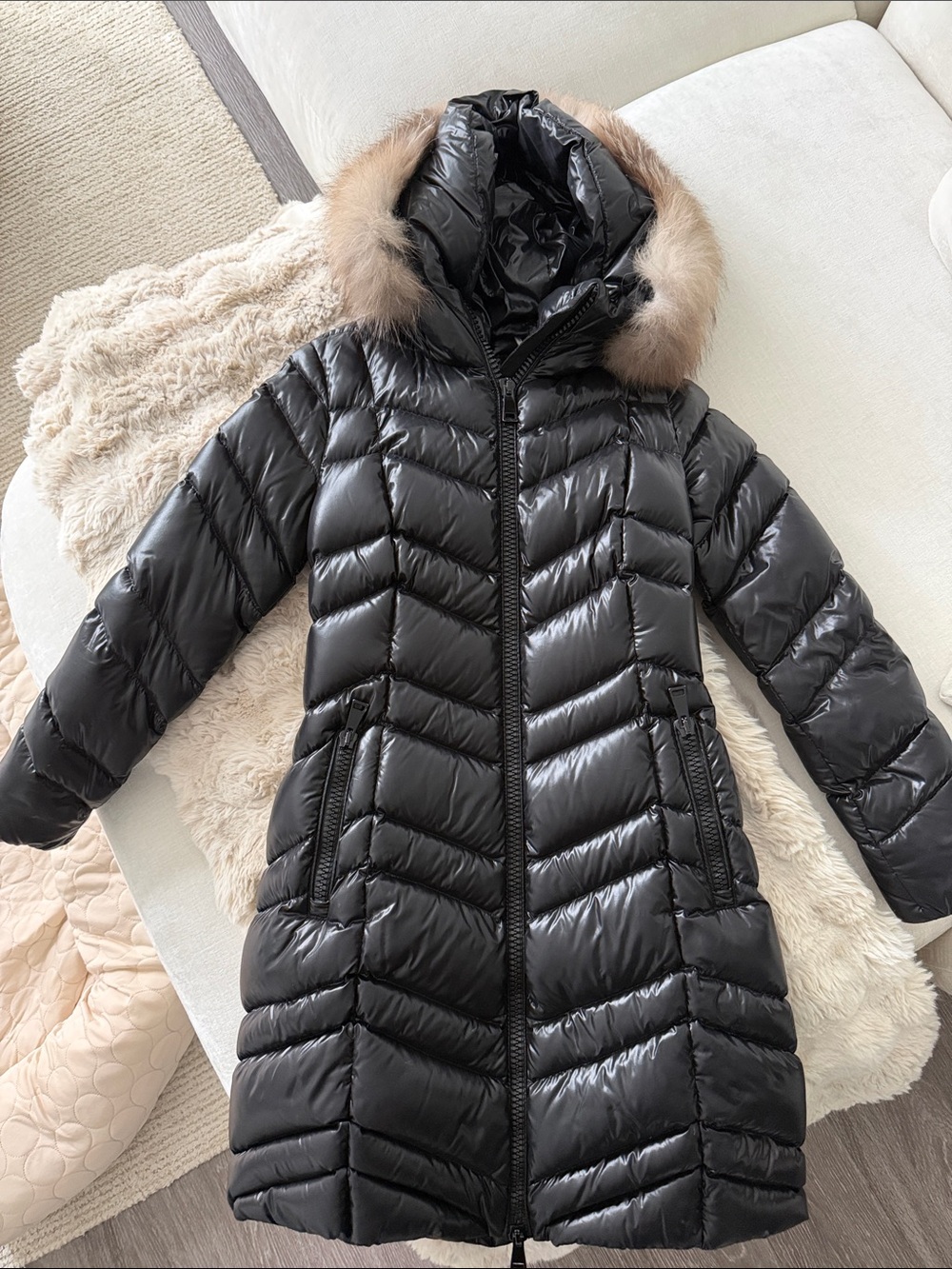 Moncler Black Down & Fur Fulmar Coat